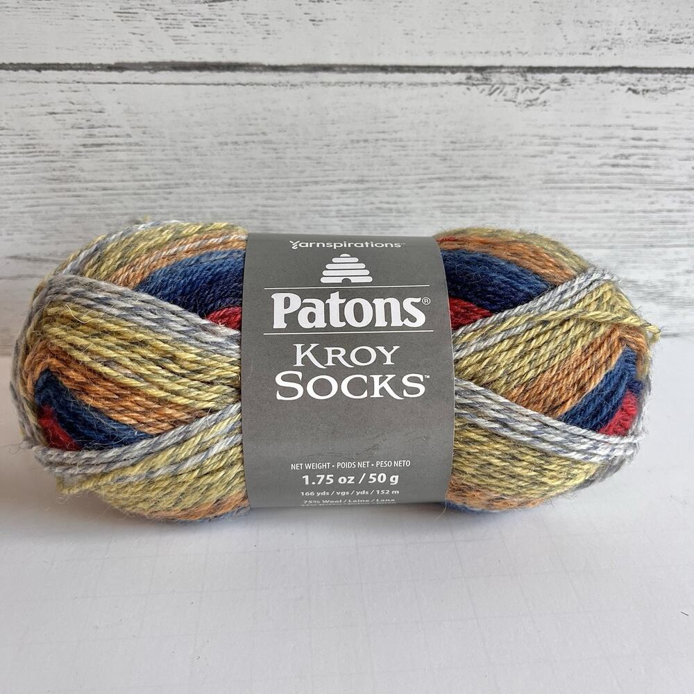 Patons Kroy Socks Yarn, Blue Striped Ragg, 1 Skein